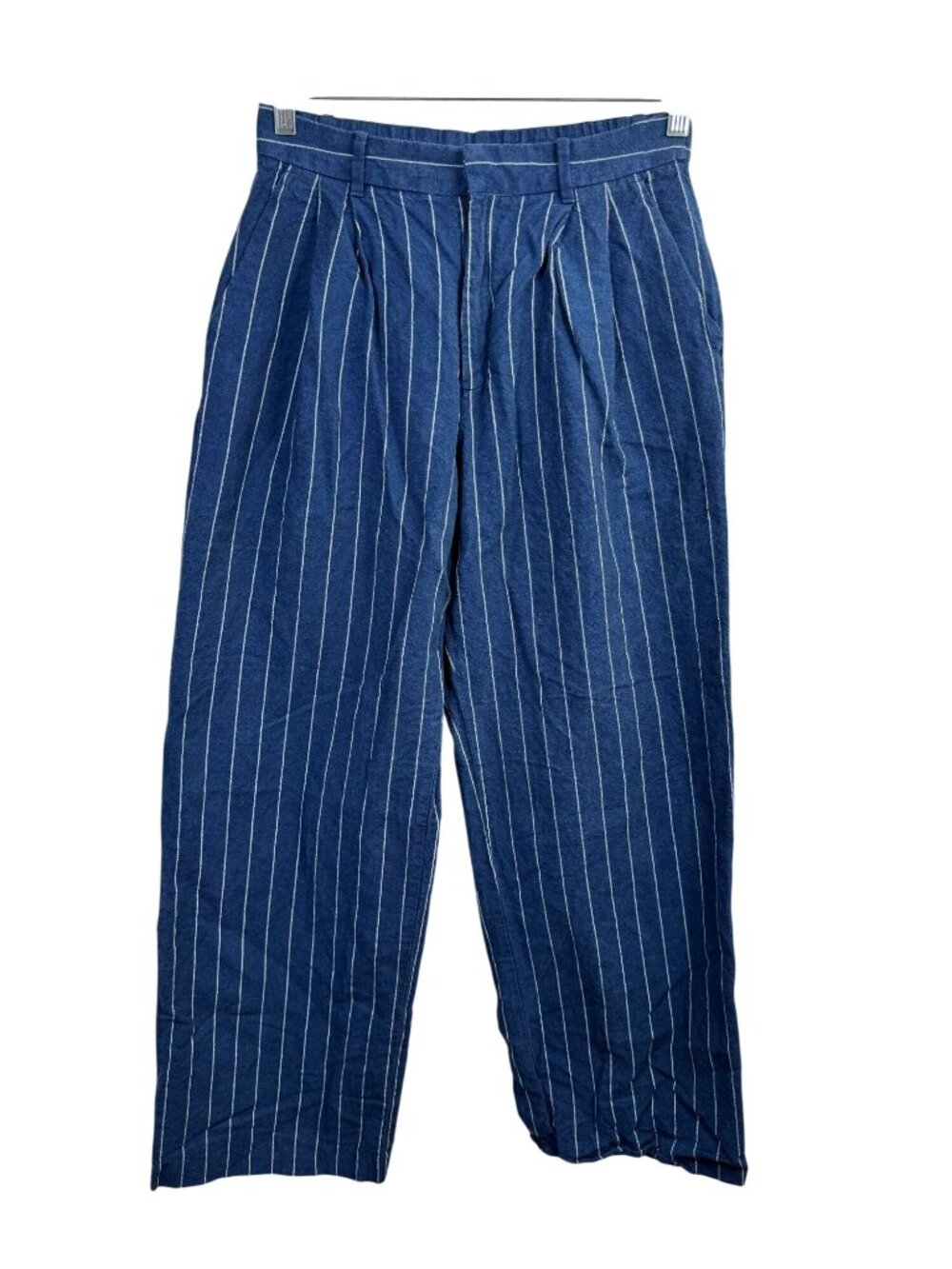 Gap Women Blue Striped Pleated Linen Cotton Wide Leg Pants Size 6 Tall High rise